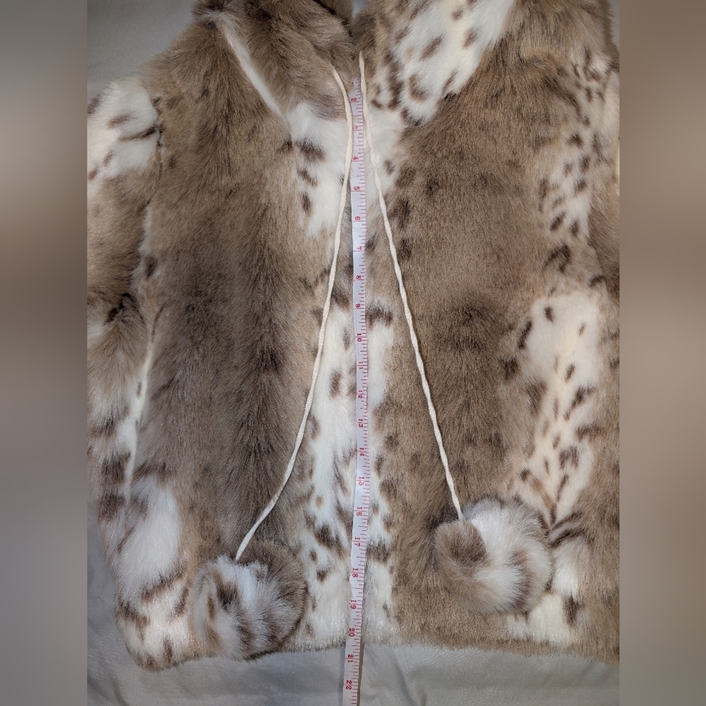🤎🐻‍❄️🤍 Faux Fur-Trimmed Brown + White Hooded Jacket w/ Pom-Pom Drawstrings - Picture 6 of 10